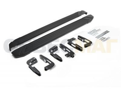 Пороги алюминиевые Rival Black New для Mitsubishi Pajero 4 2006-2021